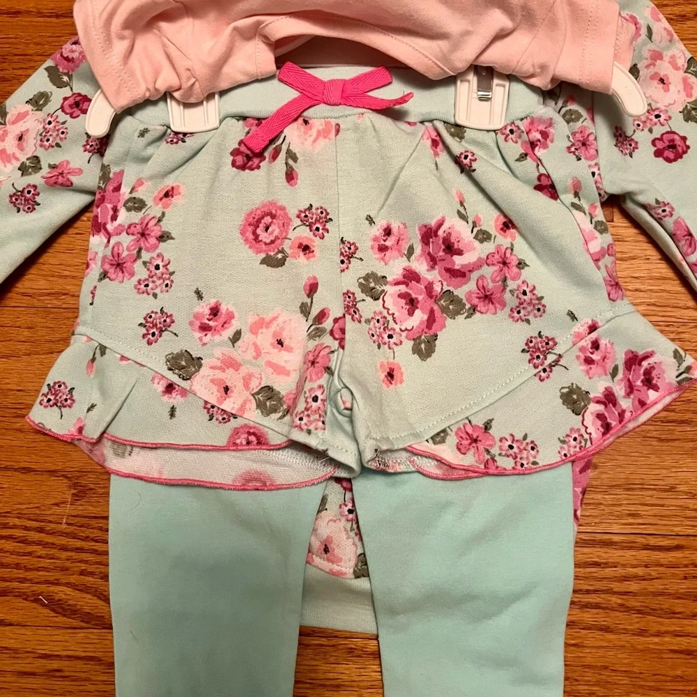 Nannette Kids 4pc Flowers/Frills Set - Hooded Jacket, Shirt, Pants & Skort - 3T
